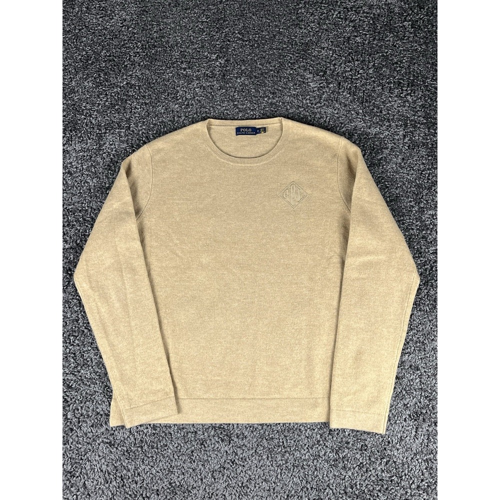 Polo Ralph Lauren Wool Cashmere Women's Sweater Size Medium Tan, Logo, Soft.